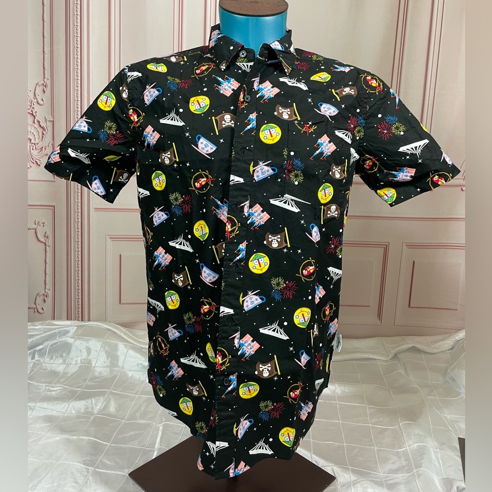 Disney Parks Magic Kingdom Icons Our Universe Size S Button Up Men's Shirt NWT